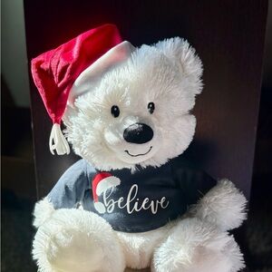 American Greetings White Plush Bear “Believe” Shirt & Santa Hat